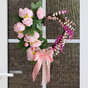 Couronne de fleurs décoratives pour la saint-valentin, en forme de cœur, avec nœud papillon artificiel, pour porte de mariage, décoration de maison et de bureau