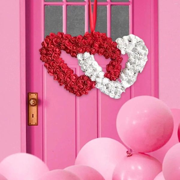 Couronne de fleurs décoratives pour la saint-valentin, décorations suspendues en forme de double cœur pour porte de fiançailles, fenêtre intérieure de fête d'anniversaire