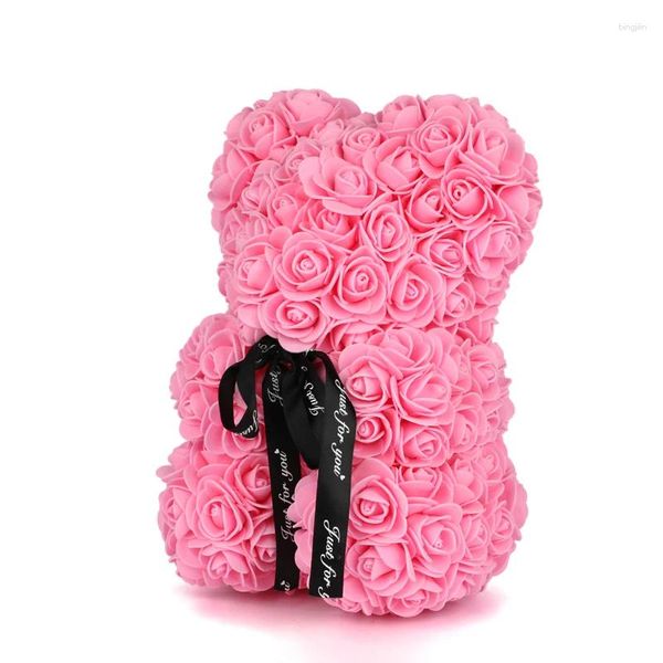 Flores decorativas Valentín Día Bear 25 cm Rose Rose Teddy en caja de regalo