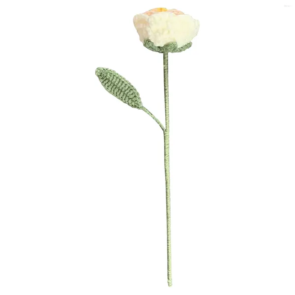 Fleurs décoratives jour de la Saint-Valentin Crochet Bouquet doux réaliste Fake Rose Home Decor Ornement tricoté Ornement Artificial Flower Femon