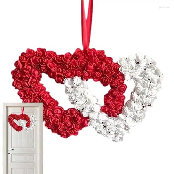 Couronne de fleurs décoratives pour porte de la saint-valentin, couronnes en forme de cœur à suspendre, décorations de la saint-valentin pour fête de mariage