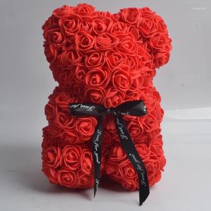 Fleurs décoratives Gift de la Saint-Valentin 25 cm Rose Bear Red Red Teddy Socon Fleur de mousse