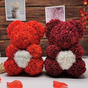 Fleurs décoratives cadeau de saint valentin 25 cm Rose ours en peluche fleur fête d'anniversaire décoration artificielle décor de mariage fournitures pour petite amie