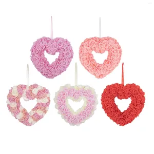 Fleurs décoratives Saint Valentin Cœur en forme de cœur Couronne de rose artificielle 36x36cm Porte d'entrée pour les cheminées murs décor multifonctionnel durable