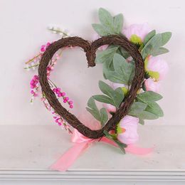 Decoratieve bloemen Valentijnsdag liefde krans hartvormige kunstmatige slinger welkom deur bord lente festival hangende decoraties