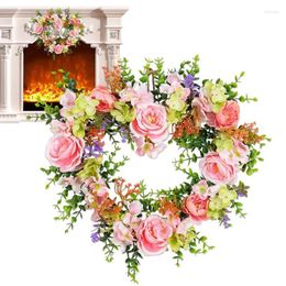 Couronne de fleurs décoratives pour la saint-valentin, couronnes de roses artificielles en forme de cœur pour porte d'entrée, romantique et exquis, pour la saint-valentin