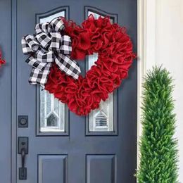 Couronnes de fleurs décoratives pour la Saint-Valentin, guirlande suspendue en forme de cœur avec nœud papillon noir et blanc, décorations pour porte de la maison