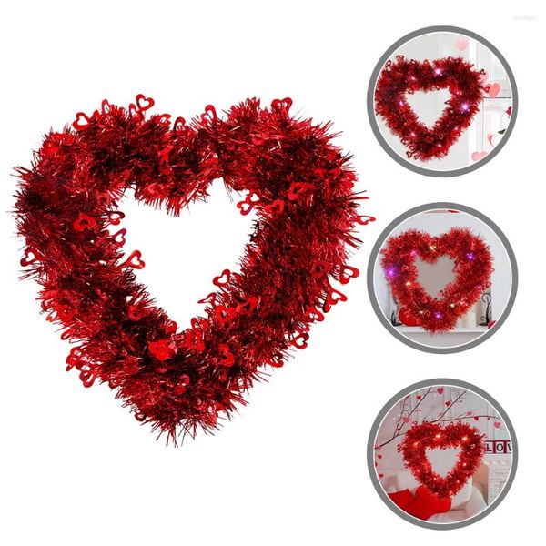 Fleurs décoratives Saint-Valentin Couronnes Red Tinsel Tinsel en forme de coeur en forme de feuille d'amour de mariage Mur Mur de suspension