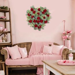 Couronne de fleurs décoratives pour la saint-valentin, fleur artificielle en forme de cœur, pour arbre, chambre à coucher, décoration murale de salon