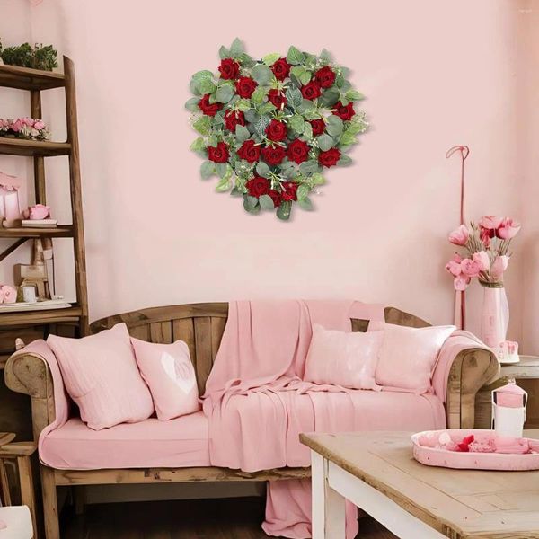 Couronne de fleurs décoratives pour la saint-valentin, en forme de cœur, pour fête de mariage, fenêtre, arbre, chambre à coucher, décoration de porte