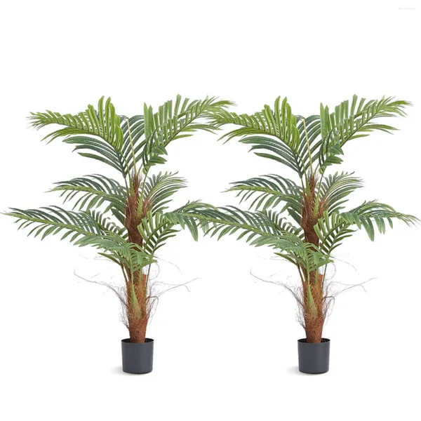 Fleurs décoratives vevor artificiel areca palmier arbre de 4 pieds de haut plante de soie tropicale 2 pack-