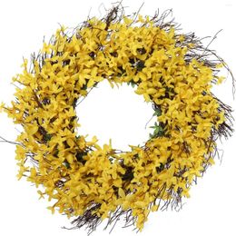 Decoratieve bloemen Levendige 22 inch kunstmatige Forsythia-krans - Levensechte gele en groene tinten met bladeren