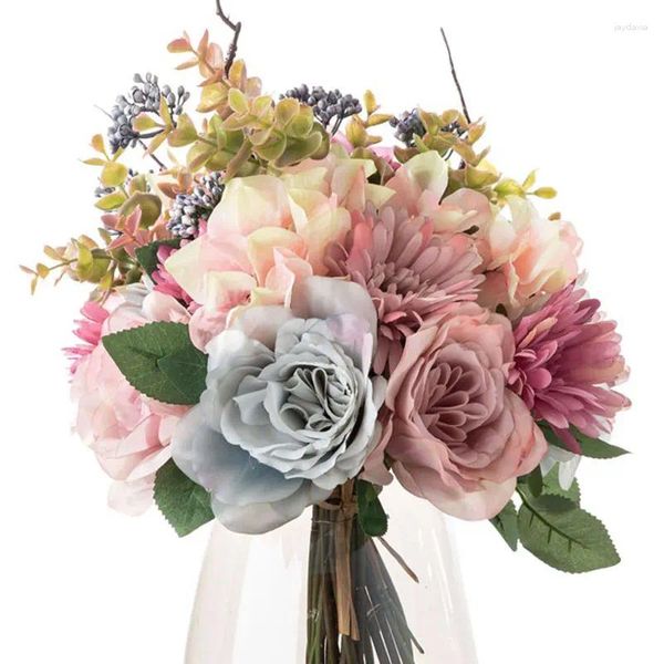 Fleurs décoratives Vintage Artificiel Fake Rose Bouquets Decoration pour table Home Office Wedding Bridal Shower House Kitchen