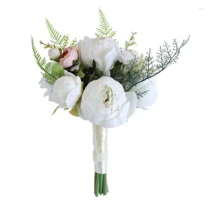 Fleurs décoratives vintage artificielle pivoine artisanale artisanale tenant le bouquet de main de mariée pour le cadeau de décoration de fête de fête de mariage