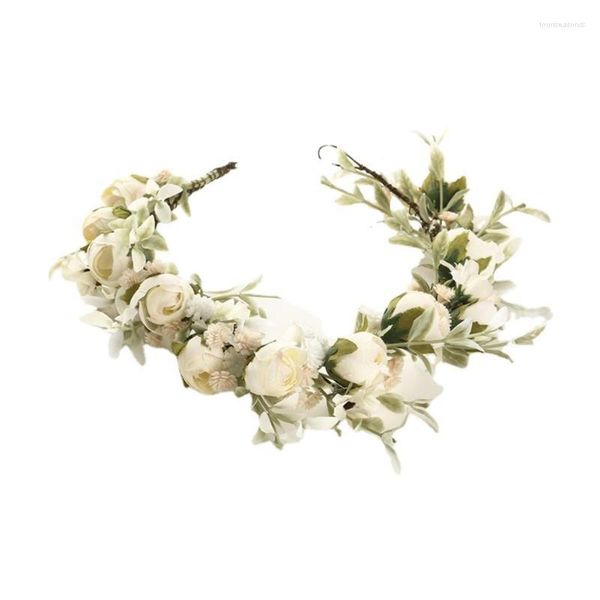 Flores decorativas Vintage corona artificial Boho ajustable banda para el cabello simulación Floral guirnalda boda nupcial flor corona