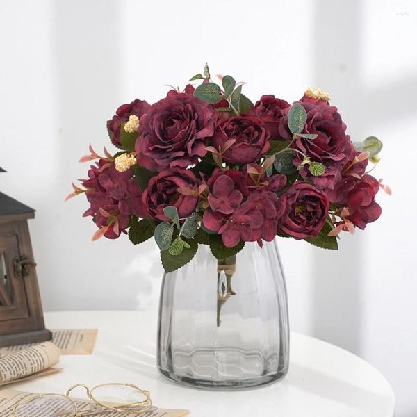Fleurs décoratives vintage européen hydrangea pivoine simulation salon mobilier