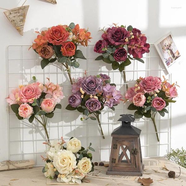 Fleurs décoratives Vintage Peony Simulation artificielle Bouquet Fake Wedding Confession Bridal