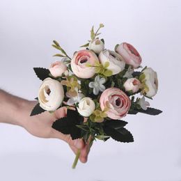 Decoratieve bloemen Vintage Silk Artificial 10 Heads Tea Rose Bud Bouquet Retro Fake Flower Bruiloft Decoratie Diy Wall