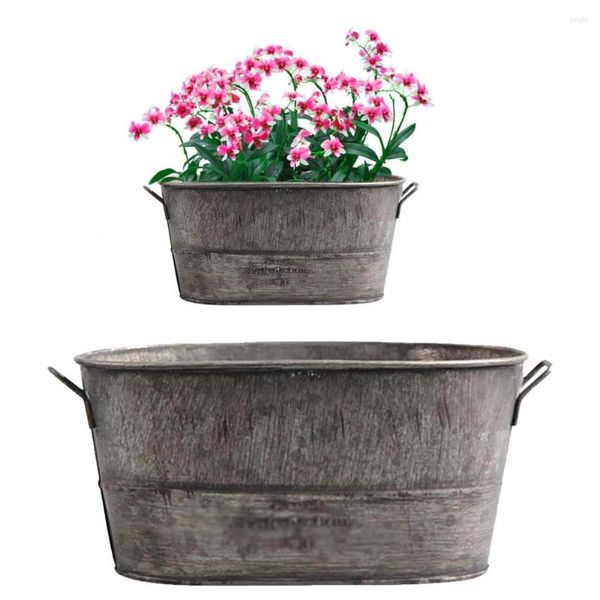 Fleurs décoratives Style Vintage ovale Zinc galvanisé métal jardinière pots de baignoire seaux fournitures pour la maison fête en plein air