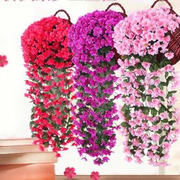 Fleurs décoratives Violet Fleur Artificielle Pour La Décoration De Fête De Mariage Saint Valentin Simulation Tenture Panier Faux Orchidée