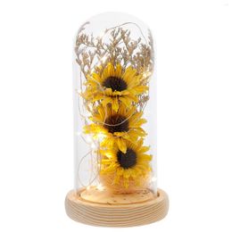 Decoratieve bloemen Vitroleros Para Mini Zonnebloem LED Lamp Koepel Boeket Licht Decoratie Kunststof Vrouw