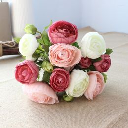 Flores decorativas Vivid 10 Head Rose Bunch Ranunculus Bride's Wedding Flower Silk Artificial Party Home Gift