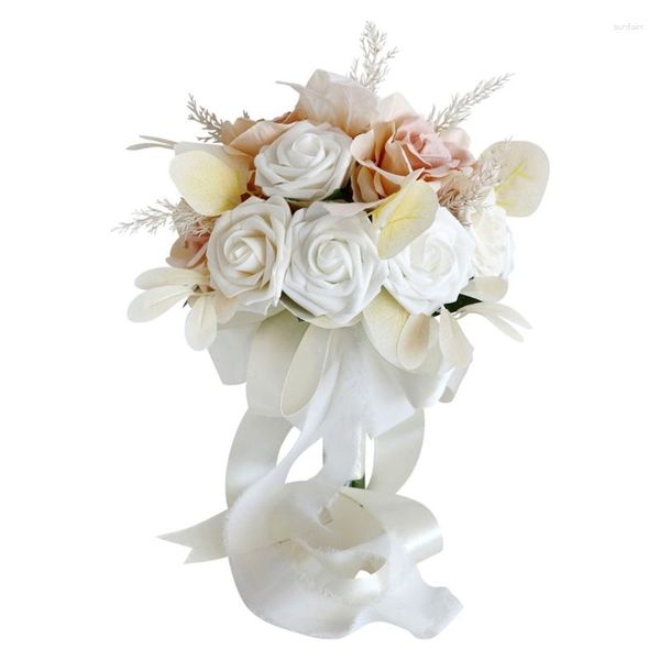 Flores decorativas W3JA ramo de novia artificial de 12 pulgadas para ceremonia de boda y aniversario