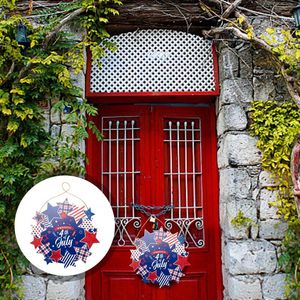 Flores decorativas para colgar en la pared, colgante de corona de bienvenida para puerta delantera, cristales de vidrieras patriótico americano de Navidad