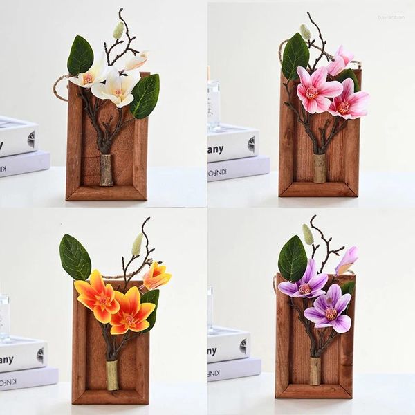 Flores decorativas Montado en la pared Magnolia artificial Bonsai Plantas de interior perennes Embellecimiento de la decoración del hogar Flor falsa Decoración pequeña