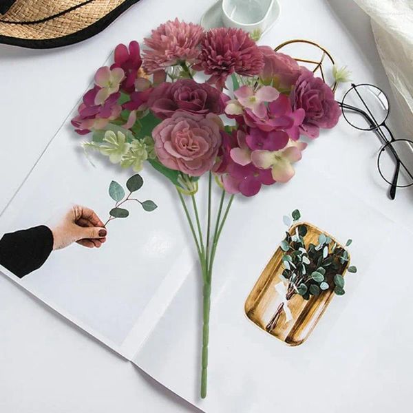 Fleurs décoratives Bouquet de fleurs de rose élégant artificiel à l'épreuve des intempéries pour table centrale de table de table