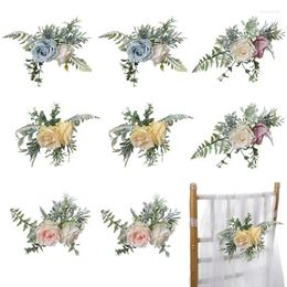 Flores decorativas silla de pasillo de boda 8pcs elegantes arreglos florales florales decoración de banco de la iglesia romántica artificial