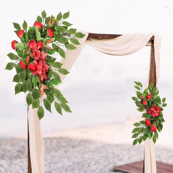 Fleurs décoratives arc de mariage 2 pièces artificielle rouge hortensia décorations de porte d'entrée pour le décor de printemps été