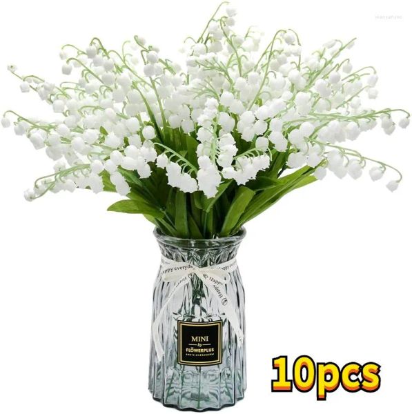 Flores decorativas Boda Flor artificial Lirio del valle Sensación de tacto real Carillón de viento Orquídea Ramo falso de plástico Mariage Mesa para el hogar Deco Po 2024304