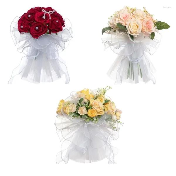 Flores decorativas Boda de flores artificiales Bouquet Rose Bridal Party Props