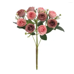 Decoratieve Bloemen Bruiloft Kunstmatige Roze Bloem Realistische Tak Met Stam 10 Hoofd Faux Voor Thuis A