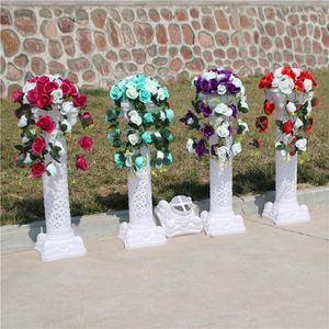 Fleurs décoratives toile de fond de mariage décoration centres de table bouquet de fleurs de roses artificielles avec colonne romaine creuse ensemble pour fête d'événement 4 pièces