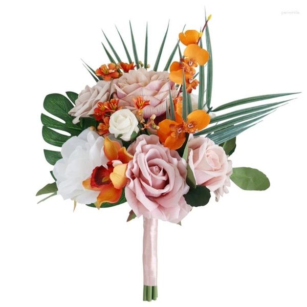 Fleurs décoratives Bouquet de mariage fleur artificielle exquise en pivoines et roses en gros