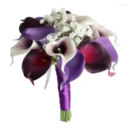 Fleurs décoratives Bouquet de mariage pour la mariée Calla-Lily Bridal Artificial Flower Bridesmaid Holding Anniversary Decoration B03E