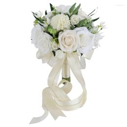 Fleurs décoratives Bouquet De Mariage Pour La Mariée Demoiselle D'honneur Blanc Champagne Fleur Rose Artificielle Douche Nuptiale Cérémonie Anniversaire Décor
