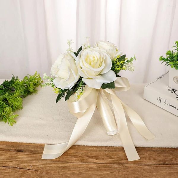 Ramo de flores decorativas para boda, accesorios de boda para novia, dama de honor, Rosa Artificial Gypsophila