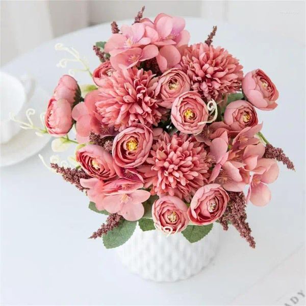 Fleurs décoratives bouquet de mariage matériel sain décoration de la maison variété de styles blanc tenant hortensia artificiel sans odeur jaune