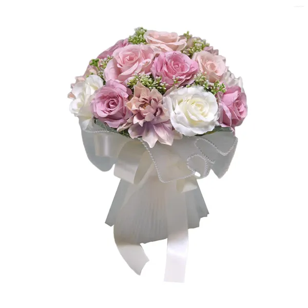 Flores decorativas Bouquets de boda Artificial Bridal Bouquet Elegante retención para el aniversario de San Valentín Po Prop