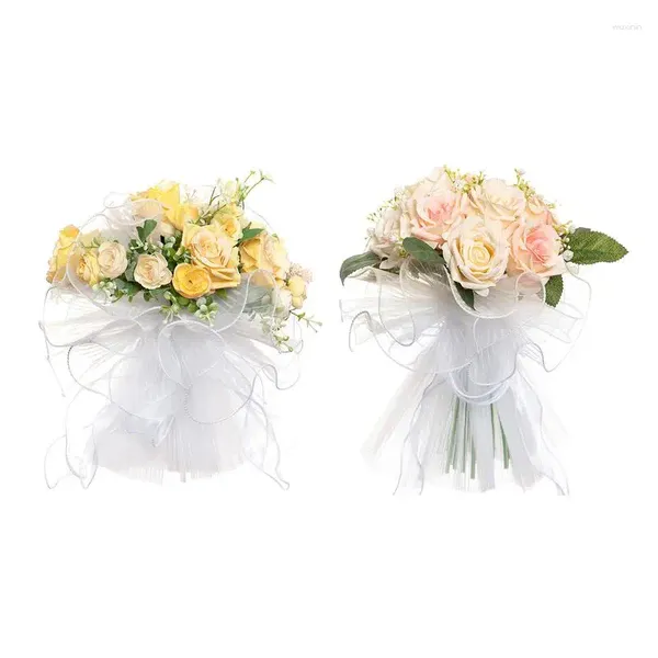 Bouquets de fleurs décoratives pour mariage, Roses réalistes en soie, décorations pour fête prénuptiale et fête rustique française