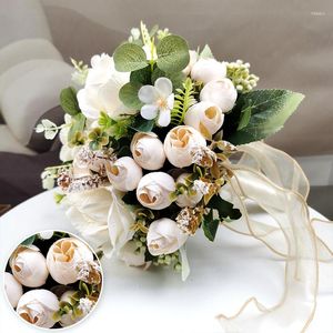 Fleurs décoratives Bouquets de mariage pour mariée demoiselle d'honneur fleur artificielle Vintage Roses tenant église décoration de la maison cadeaux
