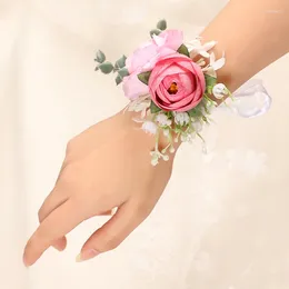 Fleurs décoratives mariage butinonniere artificiel hand corsage cérémonie corsages de poignet accessoires de promotion de fête de fleurs