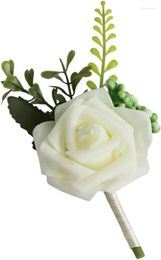 Decoratieve bloemen Wedding Boutonniere Artificial Pe Rose Corsages voor bruid bruidegomsmen meisje Bouquet broche - wit