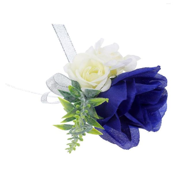 Fleurs décoratives mariage boutonnière marié Corsage soie fleur bleu Royal ensemble costume décoration approvisionnement Couple homme simulé