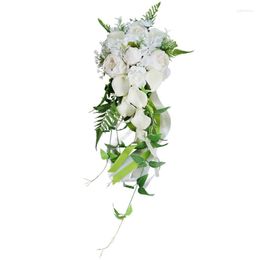 Decoratieve bloemen Wedding Bridal Bouquet Cascading Waterfall Artificial Callaly Callly ivoor Wit Holding Church Party Decoratie