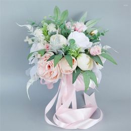 Fleurs décoratives mariage bouquet de mariée fleur artificielle demoiselle d'honneur romantique-soie mariée tenant la décoration de fête de fiançailles
