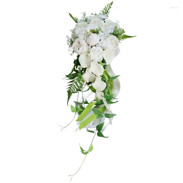 Fleurs décoratives mariage Bouquet de mariée en cascade cascade artificielle blanche blanc tenant la fête de fête à l'église